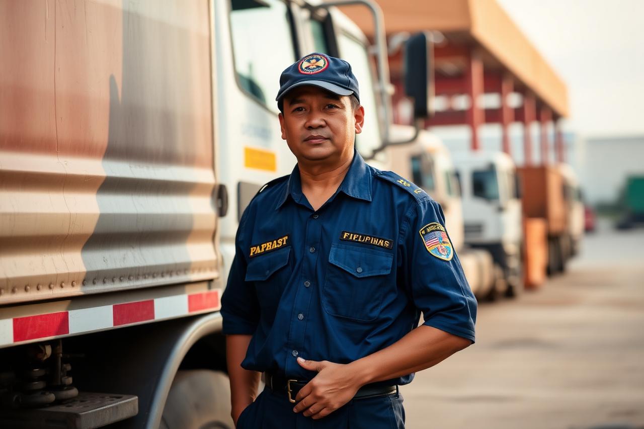 IDL Trucking driver beside a cargo truck at the depot